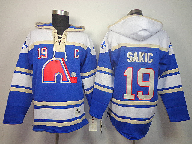 Nordiques 19 Sakic White Hooded Jerseys