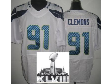 Nike Seahawks 91 Chris Clemons White Elite 2014 Super Bowl XLVIII Jerseys