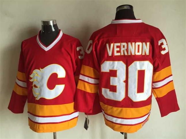 Flames 30 Mike Vernon Red CCM Jersey