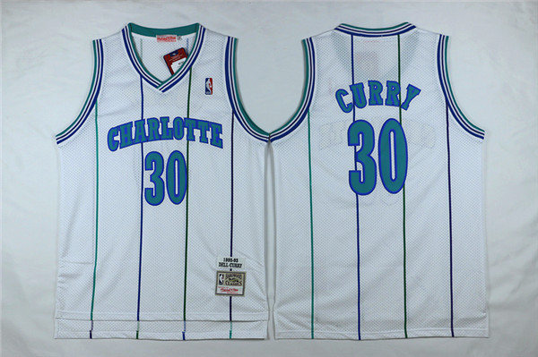 Hornets 30 Dell Curry White Hardwood Classics Jersey