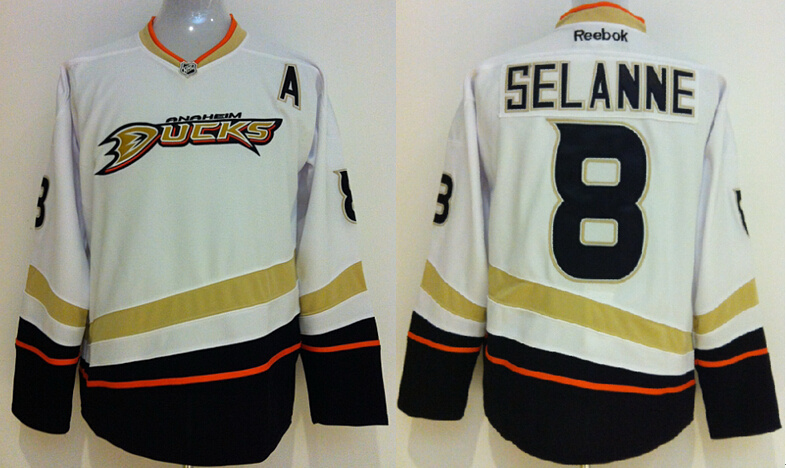 Ducks 8 Teemu Selanne White Reebok Jersey