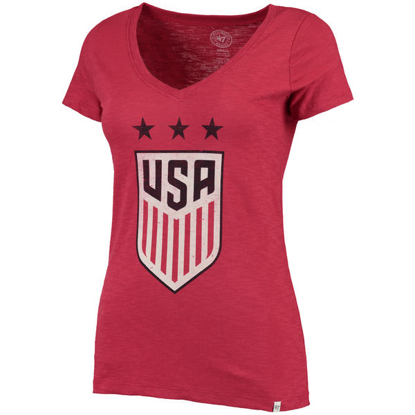 US Women Soccer '47 Three Stars Scrum V Neck T-Shirt Red