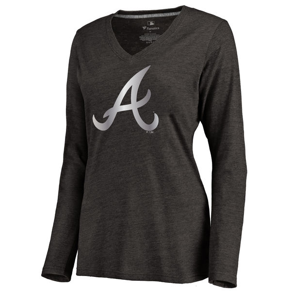 Atlanta Braves Women's Platinum Collection Long Sleeve V Neck Tri Blend T Shirt Black