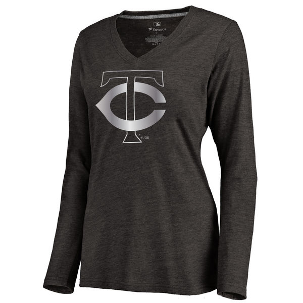Minnesota Twins Women's Platinum Collection Long Sleeve V Neck Tri Blend T Shirt Black