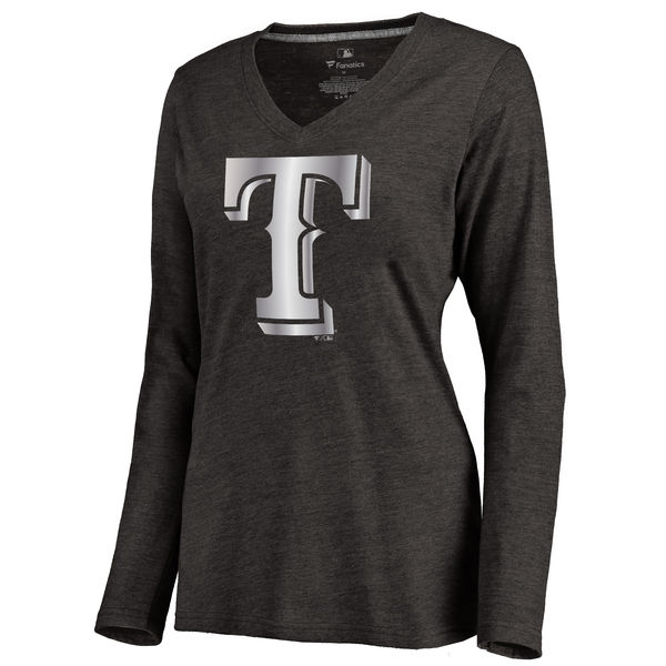 Texas Rangers Women's Platinum Collection Long Sleeve V Neck Tri Blend T Shirt Black
