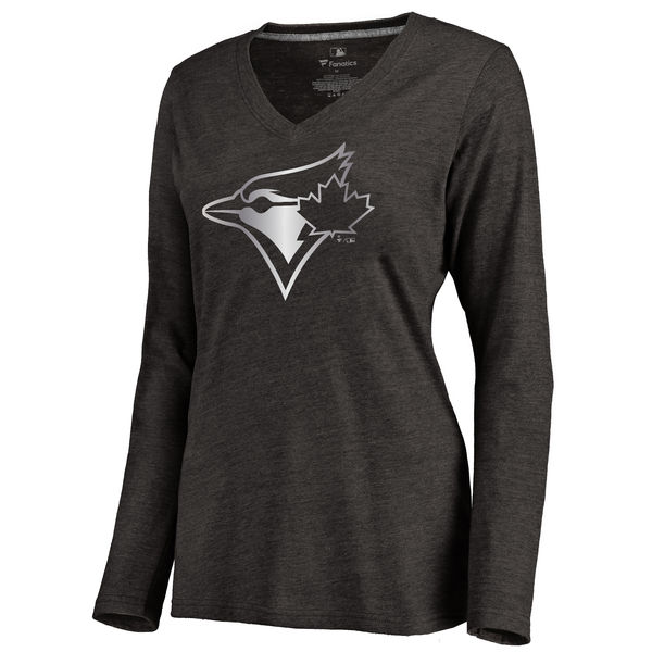 Toronto Blue Jays Women's Platinum Collection Long Sleeve V Neck Tri Blend T Shirt Black