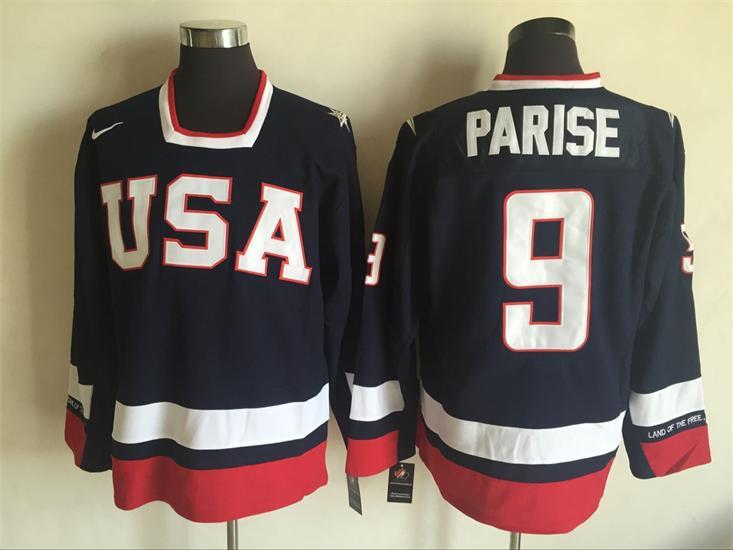 USA 9 Zach Parise Navy Nike National Team Hockey Jersey