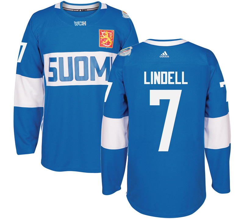 Finland 7 Esa Lindell Blue 2016 World Cup Of Hockey Premier Player Jersey