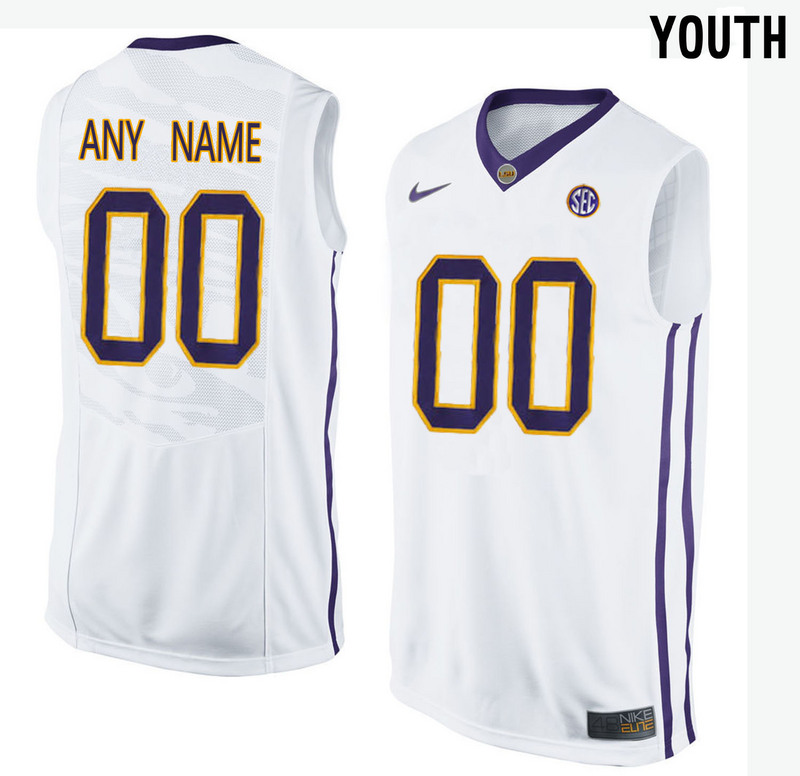 LSU Tigers White Youth Customized College Basketball Jersey