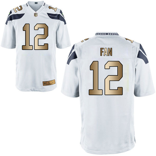 Nike Seahawks 12 Fan White Gold Game Jersey