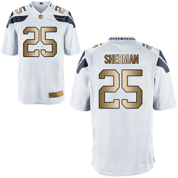 Nike Seahawks 25 Richard Sherman White Gold Game Jersey
