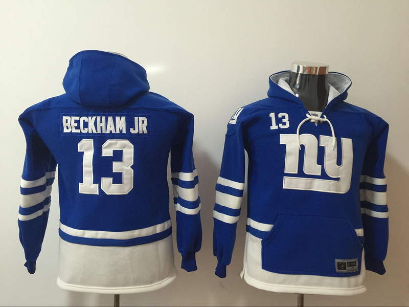 New York Giants 13 Odell Beckham Jr Blue Youth All Stitched Hooded Sweatshirt