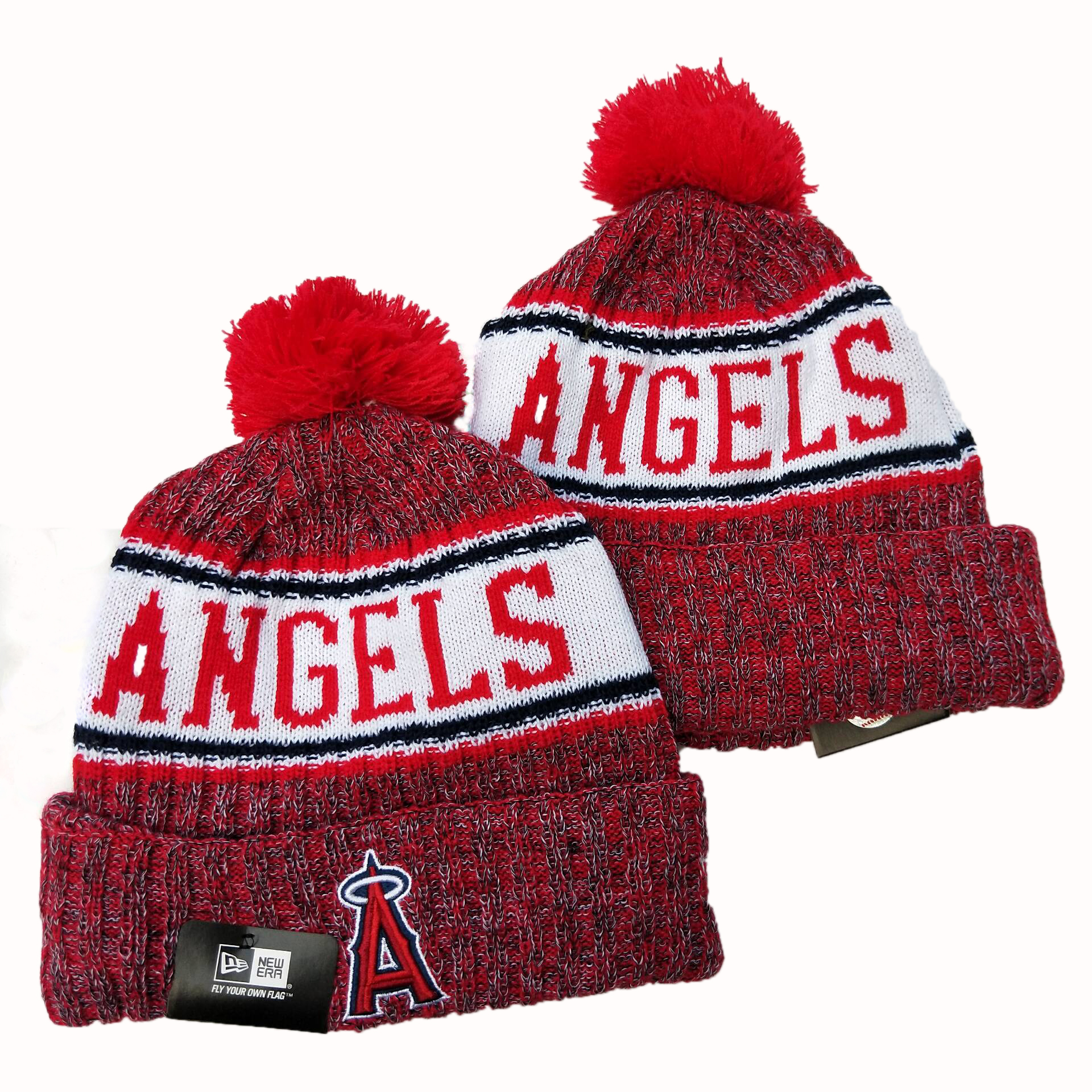 Angels Team Logo Red Cuffed Pom Knit Hat YD