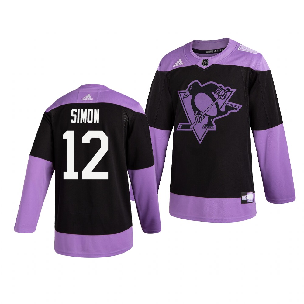 Penguins 12 Dominik Simon Black Purple Hockey Fights Cancer Adidas Jersey
