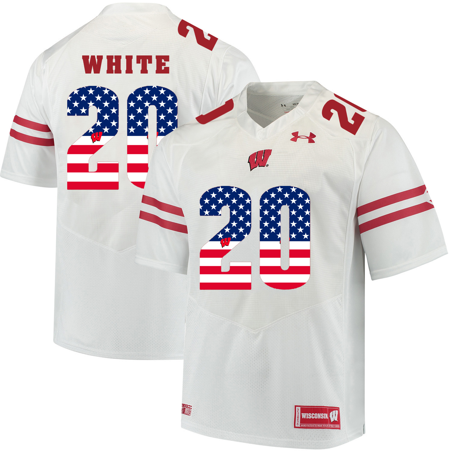 Wisconsin Badgers 20 James White White USA Flag College Football Jersey