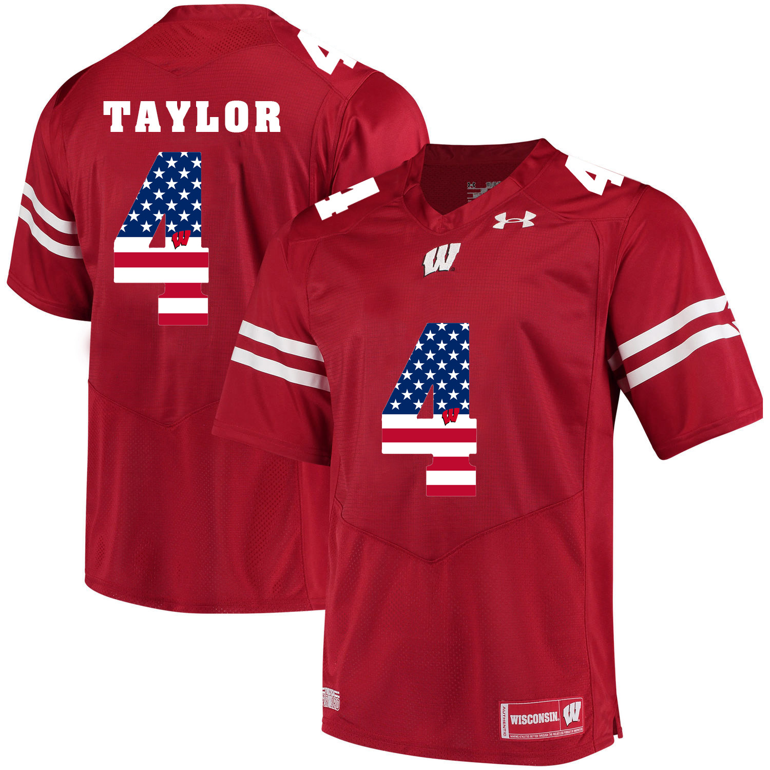 Wisconsin Badgers 4 A.J. Taylor Red USA Flag College Football Jersey