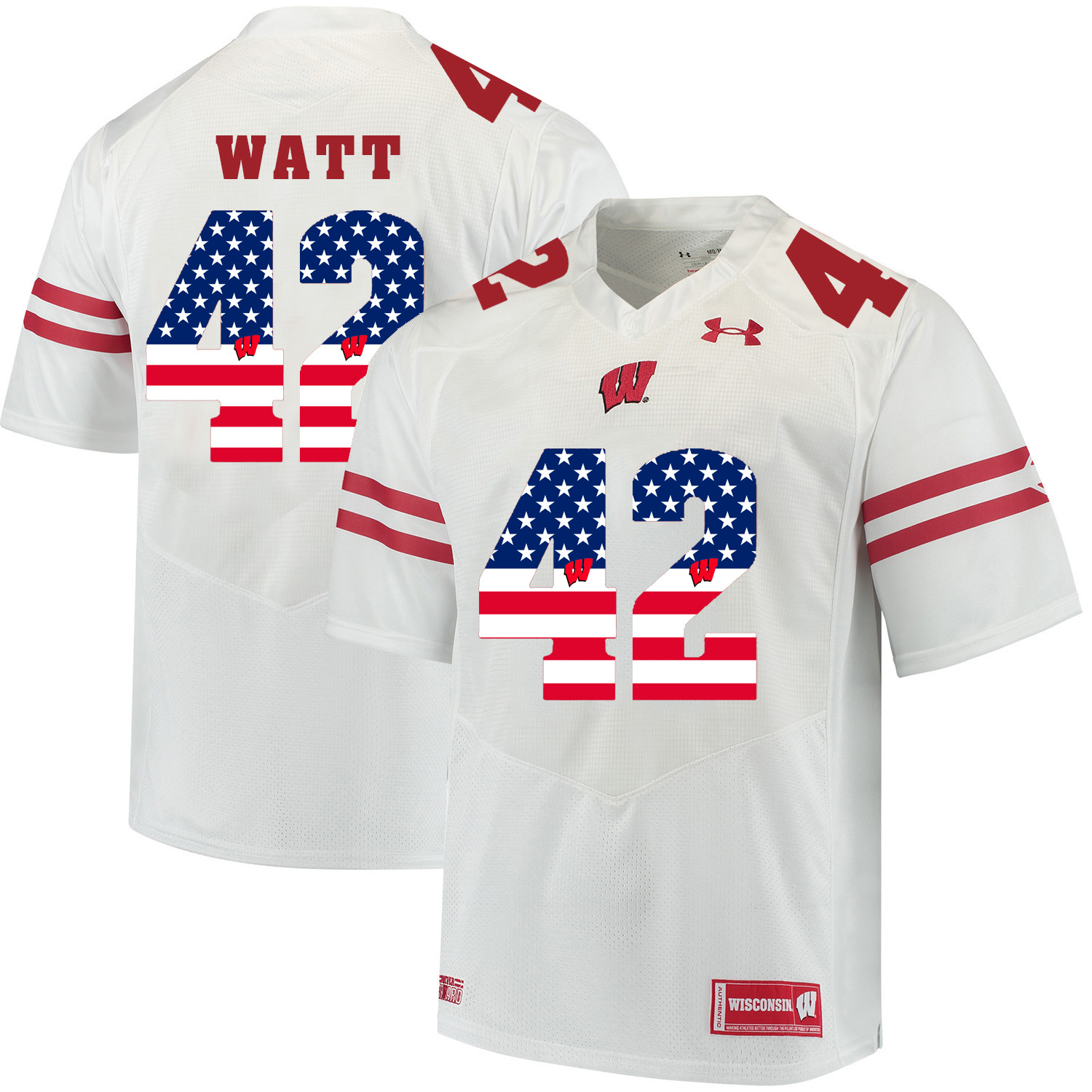 Wisconsin Badgers 42 T.J. Watt White USA Flag College Football Jersey