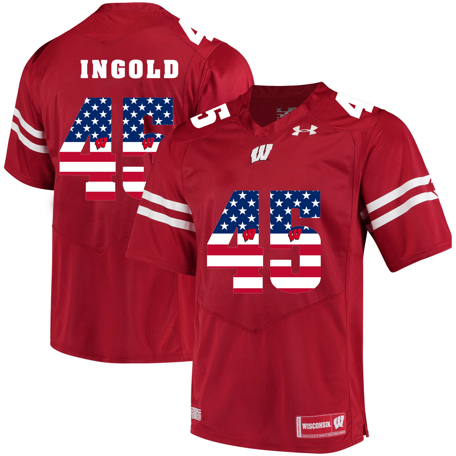 Wisconsin Badgers 45 Alec Ingold Red USA Flag College Football Jersey