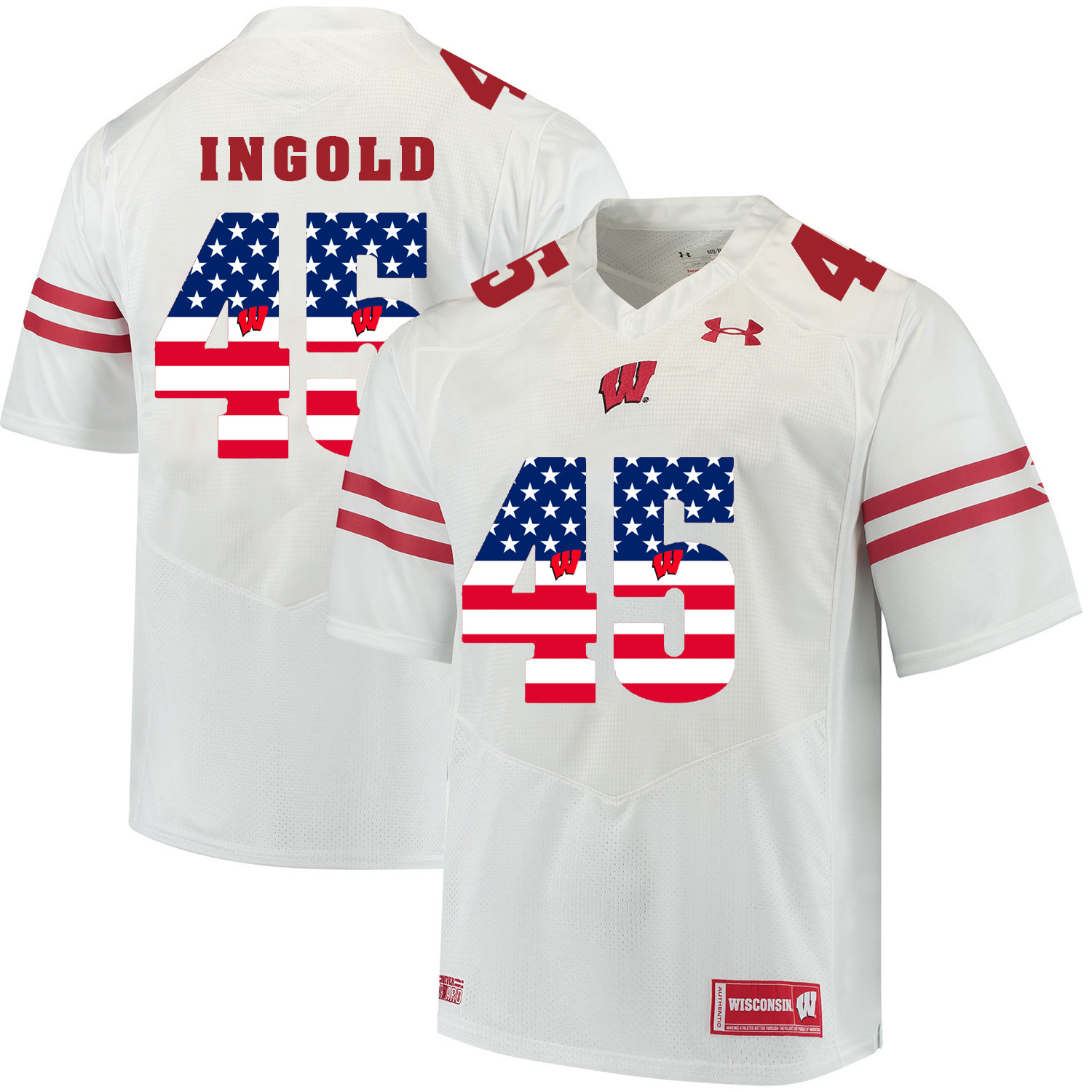 Wisconsin Badgers 45 Alec Ingold White USA Flag College Football Jersey
