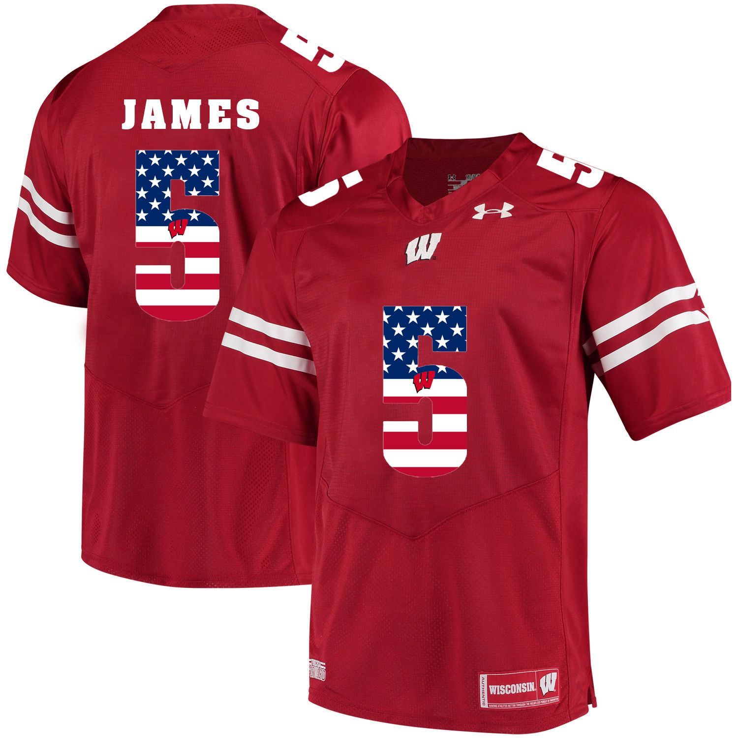 Wisconsin Badgers 5 Chris James Red USA Flag College Football Jersey