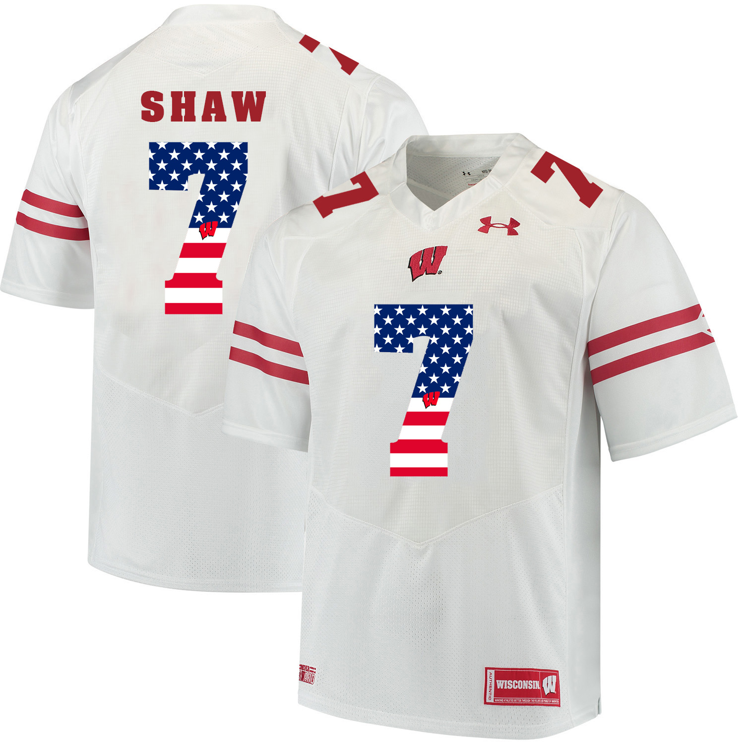 Wisconsin Badgers 7 Bradrick Shaw White USA Flag College Football Jersey