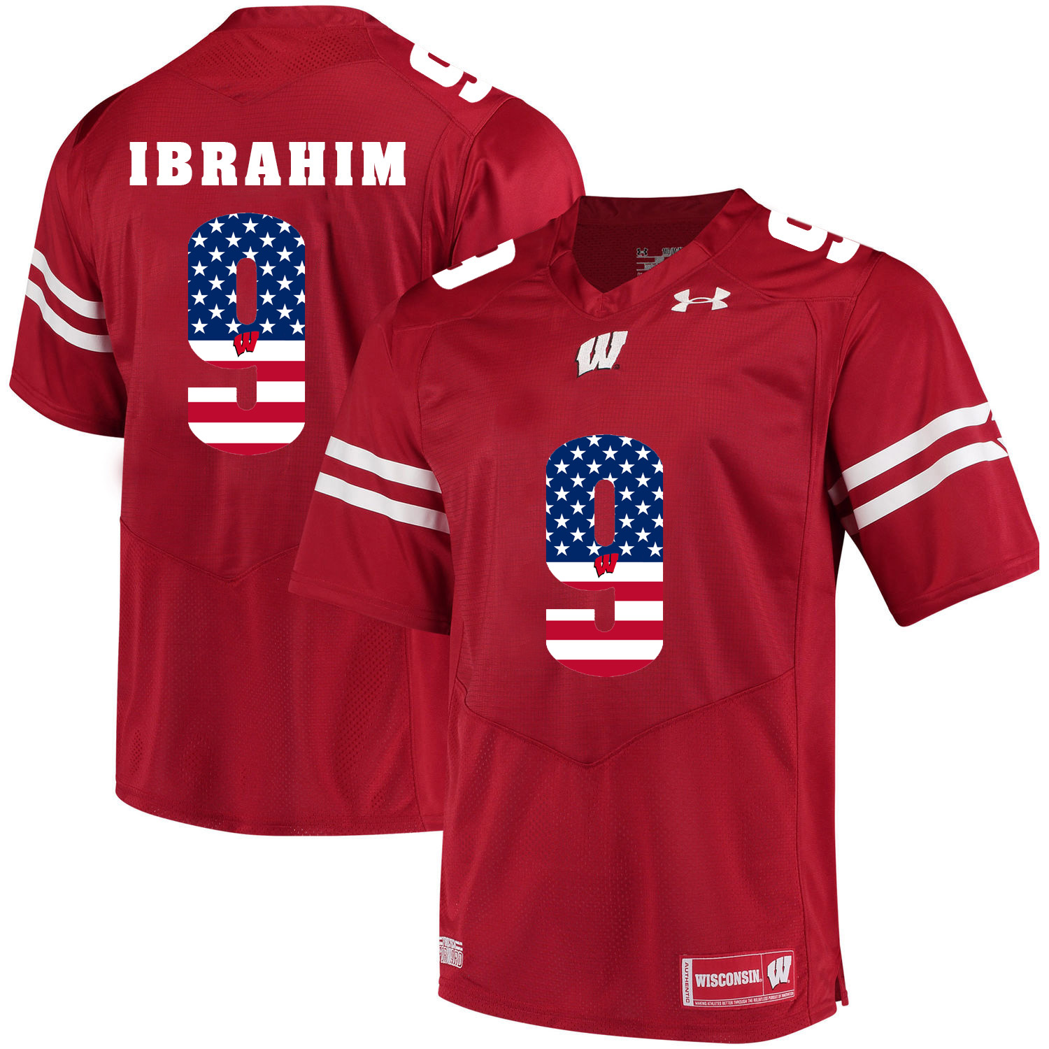 Wisconsin Badgers 9 Rachid Ibrahim Red USA Flag College Football Jersey