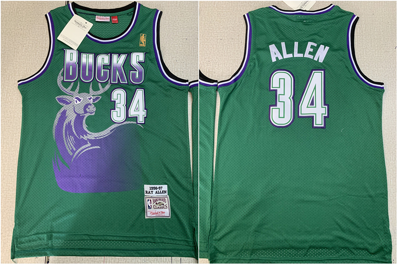Bucks 34 Ray Allen Green 1996-97 Hardwood Classics Mesh Jersey