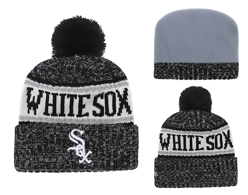 White Sox Team Logo Black Cuffed Knit Hat With Pom YD