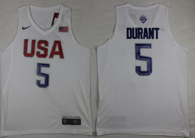 USA 5 Kevin Durant White 2016 Olympic Basketball Team Jersey