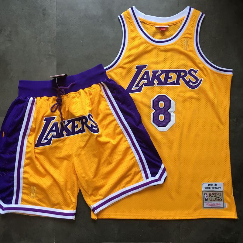 Lakers 8 Kobe Bryant Yellow 1996-97 Hardwood Classics Jersey(With Shorts)