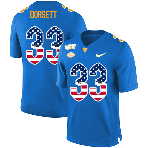 Pittsburgh Panthers 33 Tony Dorsett Blue USA Flag 150th Anniversary Patch Nike College Football Jersey