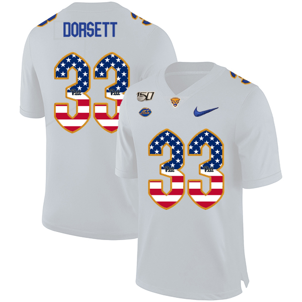 Pittsburgh Panthers 33 Tony Dorsett White USA Flag 150th Anniversary Patch Nike College Football Jersey