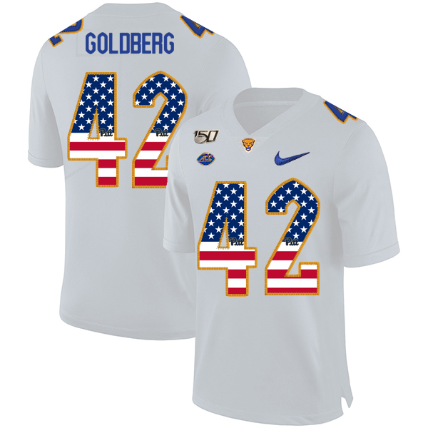 Pittsburgh Panthers 42 Marshall Goldberg White USA Flag 150th Anniversary Patch Nike College Football Jersey