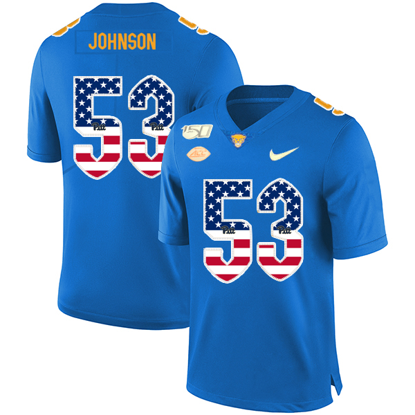 Pittsburgh Panthers 53 Dorian Johnson Blue USA Flag 150th Anniversary Patch Nike College Football Jersey