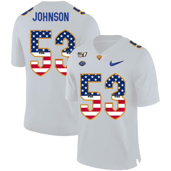 Pittsburgh Panthers 53 Dorian Johnson White USA Flag 150th Anniversary Patch Nike College Football Jersey