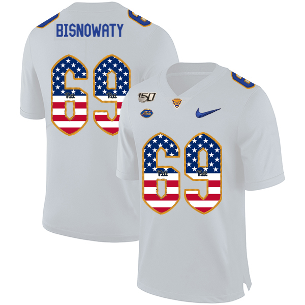 Pittsburgh Panthers 69 Adam Bisnowaty White USA Flag 150th Anniversary Patch Nike College Football Jersey