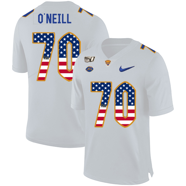 Pittsburgh Panthers 70 Brian O'Neill White USA Flag 150th Anniversary Patch Nike College Football Jersey