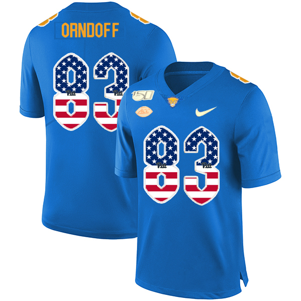 Pittsburgh Panthers 83 Scott Orndoff Blue USA Flag 150th Anniversary Patch Nike College Football Jersey