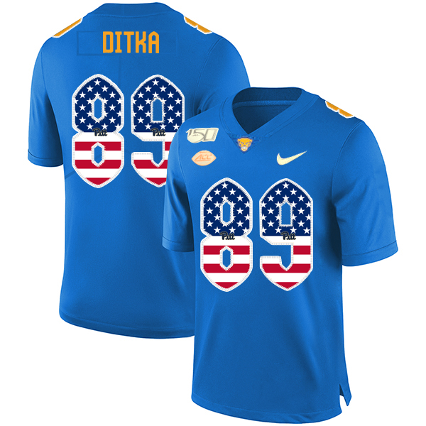 Pittsburgh Panthers 89 Mike Ditka Blue USA Flag 150th Anniversary Patch Nike College Football Jersey