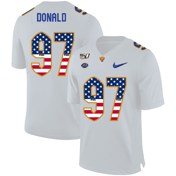 Pittsburgh Panthers 97 Aaron Donald White USA Flag 150th Anniversary Patch Nike College Football Jersey