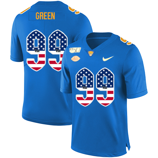 Pittsburgh Panthers 99 Hugh Green Blue USA Flag 150th Anniversary Patch Nike College Football Jersey