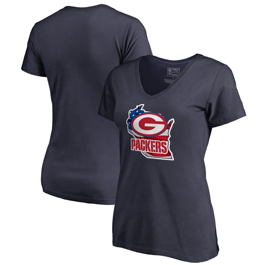 Green Bay Packers NFL Pro Line by Fanatics Branded Women's Plus Size Banner State V Neck T-Shirt Navy