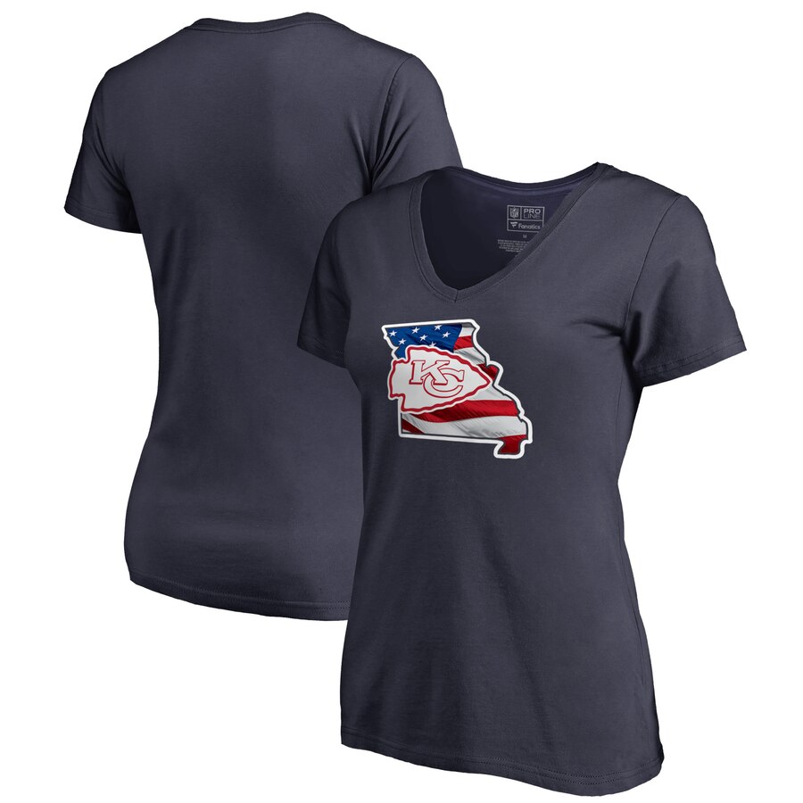 Kansas City Chiefs NFL Pro Line by Fanatics Branded Women's Plus Size Banner State V Neck T-Shirt Navy