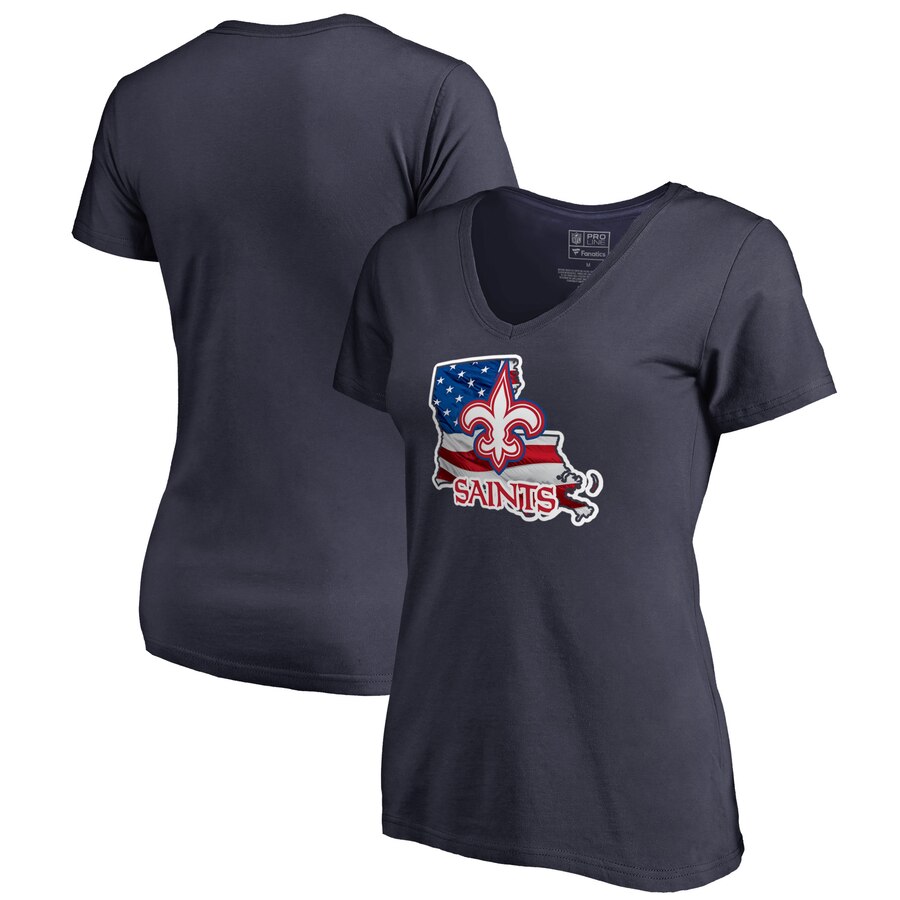 New Orleans Saints NFL Pro Line by Fanatics Branded Women's Plus Size Banner State V Neck T-Shirt Navy