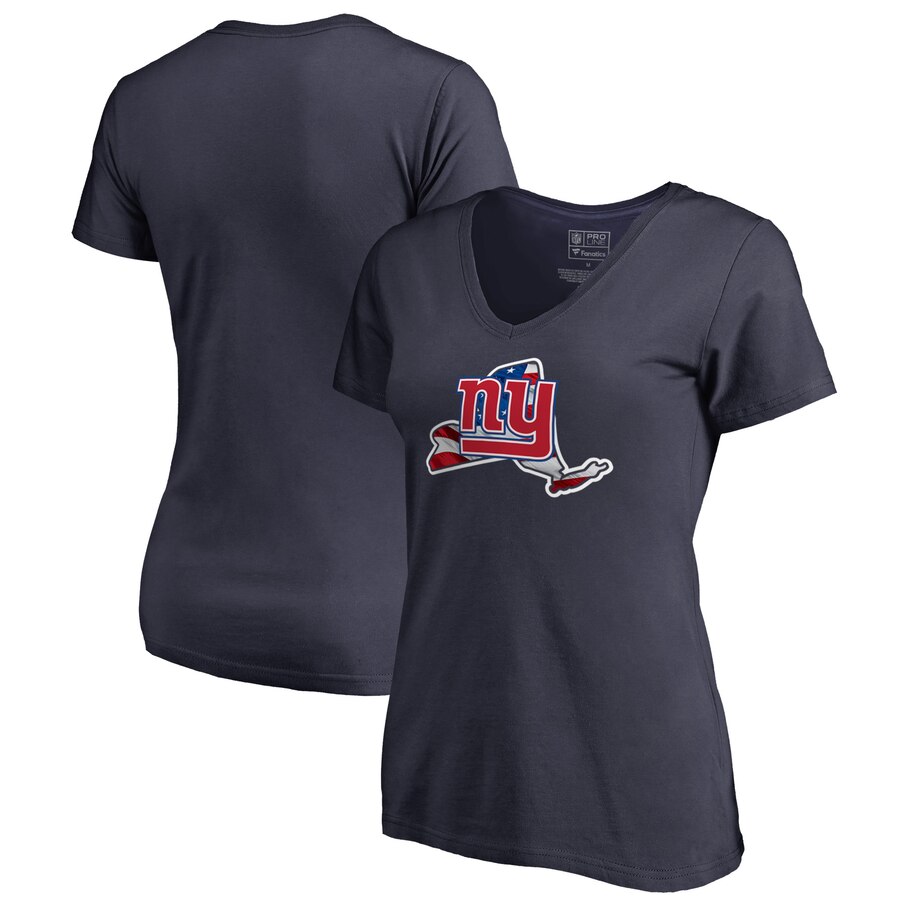 New York Giants NFL Pro Line by Fanatics Branded Women's Plus Size Banner State V Neck T-Shirt Navy