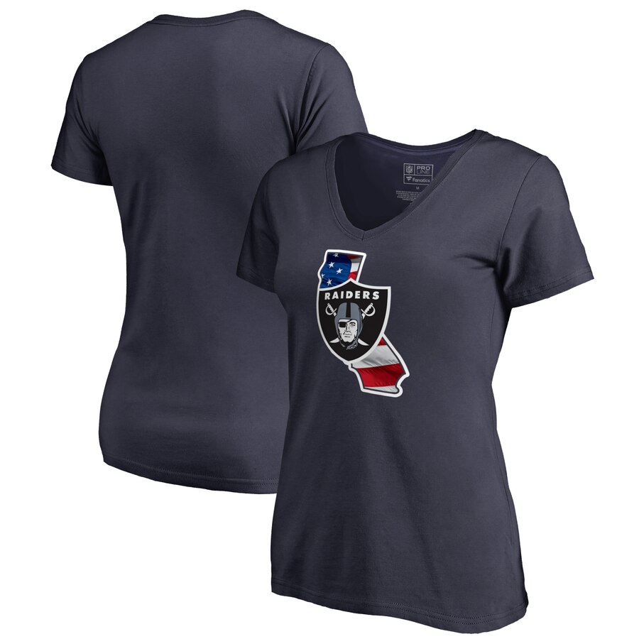 Oakland Raiders NFL Pro Line by Fanatics Branded Women's Plus Size Banner State V Neck T-Shirt Navy