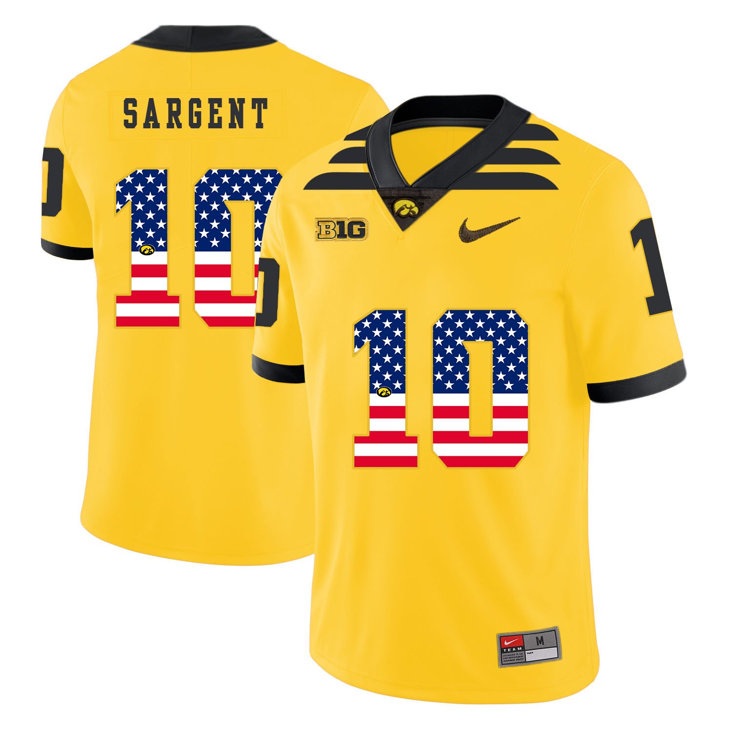 Iowa Hawkeyes 10 Mekhi Sargent Yellow USA Flag College Football Jersey