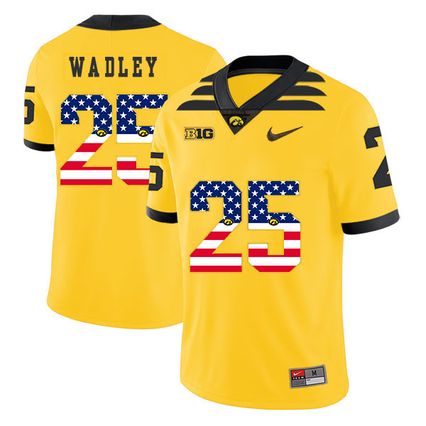 Iowa Hawkeyes 25 Akrum Wadley Yellow USA Flag College Football Jersey