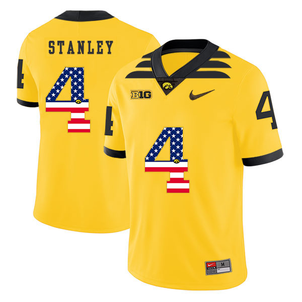 Iowa Hawkeyes 4 Nathan Stanley Yellow USA Flag College Football Jersey