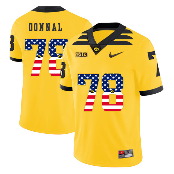 Iowa Hawkeyes 78 Andrew Donnal Yellow USA Flag College Football Jersey